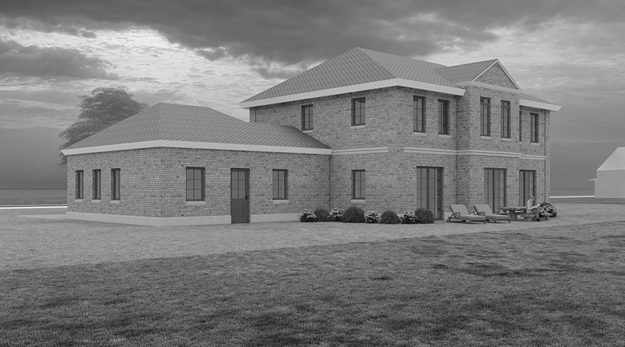 3D Rendering von einem Neubau eines Einfamilienhauses